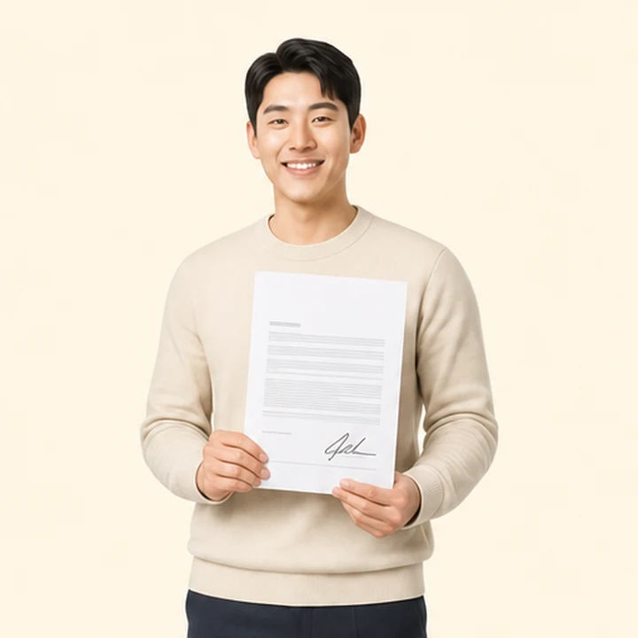 무심사 장기렌트카 중고 서면 견적서를 들고 있는 고객